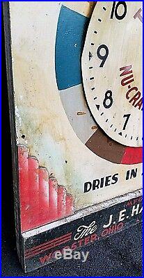 Vintage J. E. Harris Co Harris Enamel Paint Old Store Display Folk Art Clock Sign