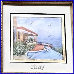 Vintage J. Yolanda Gonzalez Casa De Playa Enamel Miniature Painting Framed