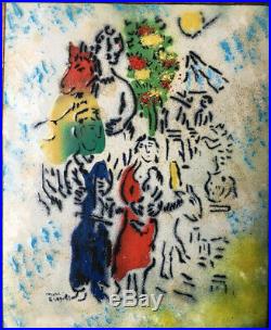 Vintage LA FAMILLE Marc Chagall Signed Enamel On Copper PLaque