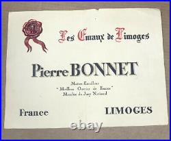 Vintage Limoges enamel over copper framed lovers signed Pierre Bonnet 15X13