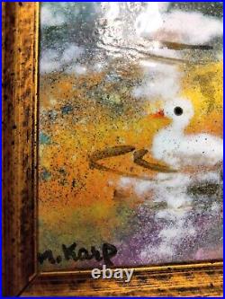 Vintage Max Karp Enamel on Copper Painting Ducklings Signed