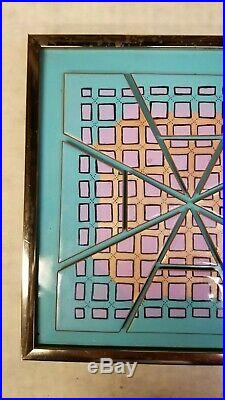 Vintage Mid Century Modern Enamel Copper Painting Sculpture Geometric Abstract