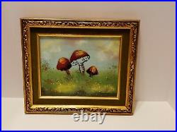 Vintage Mid Century'Mushrooms' Artist Painting Enamel on Copper by Rene Bernard