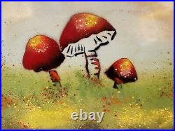 Vintage Mid Century'Mushrooms' Artist Painting Enamel on Copper by Rene Bernard