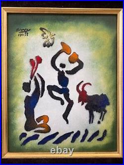 Vintage Old Modern Cubist Enamel Copper Painting, Picasso'70s Provenance