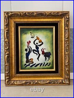 Vintage Old Modern Cubist Enamel Copper Painting, Picasso'70s Provenance