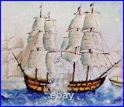 Vintage Painting AMERICAN Framed MARINE Navy ENAMEL on COPPER Clipper SHIPS Boat