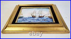 Vintage Painting AMERICAN Framed MARINE Navy ENAMEL on COPPER Clipper SHIPS Boat
