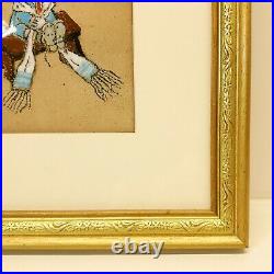 Vintage Painting of a Small Child on a Bench Enamel on Copper Matted & Framed