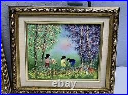 Vintage Pair of Enamel On Copper Paintings By LOUIS CARDIN Framed Signed