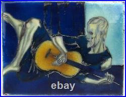 Vintage Picasso Old Guitarist Enamel Painting On Copper Spanish Guitar Player