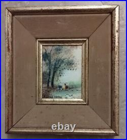 Vintage Raphael Esterifa Enamel on Copper Small Frame Painting Signed 218/500