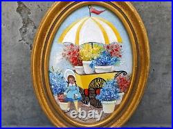 Vintage SHIRLEY MANSFIELD Signed Enamel On Copper Painting Framed