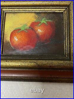 Vintage, Signed, C. Simkin, Copper Enamel Tomato Vegetable Painting in Frame