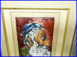 Vintage Signed Judaica Painting of Rabbi Enamel/Copper Letter of Sale 1965 /Back