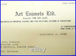 Vintage Signed Judaica Painting of Rabbi Enamel/Copper Letter of Sale 1965 /Back
