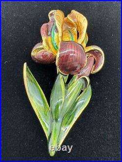 Vintage Signed MFA Museum of Fine Arts Purple Iris Flowers Enamel Brooch Rare