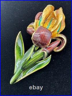 Vintage Signed MFA Museum of Fine Arts Purple Iris Flowers Enamel Brooch Rare