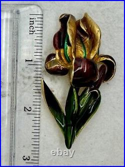 Vintage Signed MFA Museum of Fine Arts Purple Iris Flowers Enamel Brooch Rare