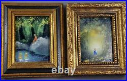 Vintage Two Max Karp Enamel on Copper Painting Swimming & Girl in the Woods
