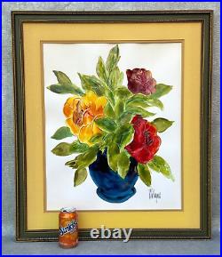 Vintage Vase With Flowers Rich Impasto Oil Painting MID Century Signed Illegible