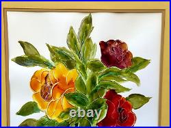 Vintage Vase With Flowers Rich Impasto Oil Painting MID Century Signed Illegible