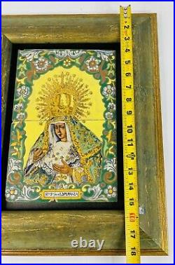 Vintage Virgen De La Macarena Vessel of Hope, Hand-Painted Tiles In Wooden Frame