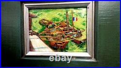 Vintage Well Done Foil Enamel On Copper Boats On Sea Vincent 4x5 Frame 17.5x18.5