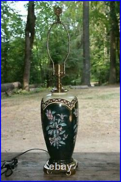 Vintage Wildwood Table Lamp Porcelain Enamel Hand Painted Floral Art Nouveau