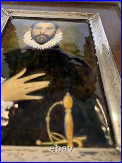 Vintage enamel plaque after El Greco's The nobleman with his hand on his chest