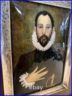 Vintage enamel plaque after El Greco's The nobleman with his hand on his chest