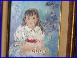 Vintage impressionist Young Girl painting Enamel on Copper Painting
