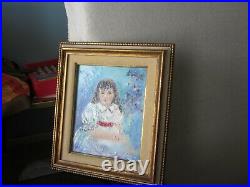 Vintage impressionist Young Girl painting Enamel on Copper Painting