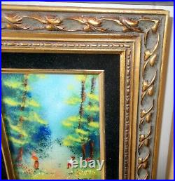 Vtg ART Enamel on Copper Painting Artist Signed Children Carved Frame