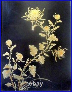 Vtg ASIAN LACQUER Enamel Painting CHRYSANTHEMUM Flower Artist Signed