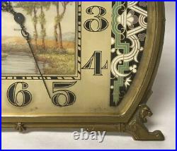 Vtg Art Deco Waltham Mantle Clock Bronze Enamel Geometric Painted Celluloid Dial