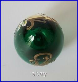 Vtg Czech Art Enameled Emerald Glass Egg raised gold hand painted paperweight