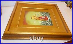 Vtg ENAMEL on COPPER Wall ART Picture GIRL with DAISIES Flowers ARTIST Signed
