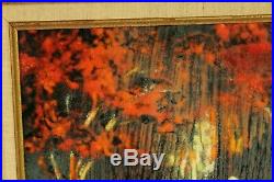Vtg Max Karp Art Enamel on Copper Painting Mother & Child Autumn Forest 12x9