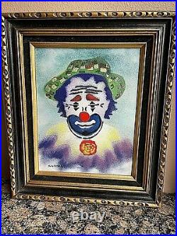 Vtg Moishe Rosenberg Enamel On Copper Clown Painting Signed Kiln Fired Art