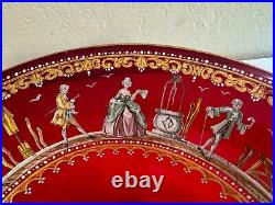 Vtg Possibly Antique Venetian Glass Compote Centerpiece w Enamel Painted Figures