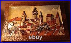 Vtg Relief Wooden Hand Carved Enamel Painting German Artisian Chip Art Frame P2