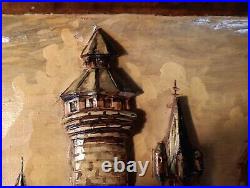 Vtg Relief Wooden Hand Carved Enamel Painting German Artisian Chip Art Frame P2