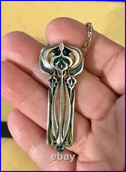 Vtg Sterling Silver Enamel Art Nouveau Pendant Necklace