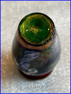 Vtg antique mini miniature enamel hand painted French art glass vase 2.5 Leroy