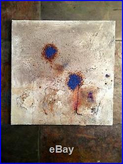 Wilfredo Arias Original Painting Blue Rust Enamel, Collage Elements On Canvas