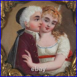 Young Abbe with a Girl, French Enamel Miniature, 19th Century