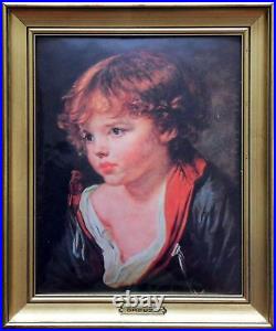 Young blond boy with open shirt Miniature on enameled copper plate (GREUZE)