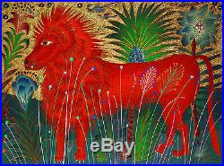 Yuri Gorbachev Original Painting Red Lion oil on canvas, gold, bronze, enamel